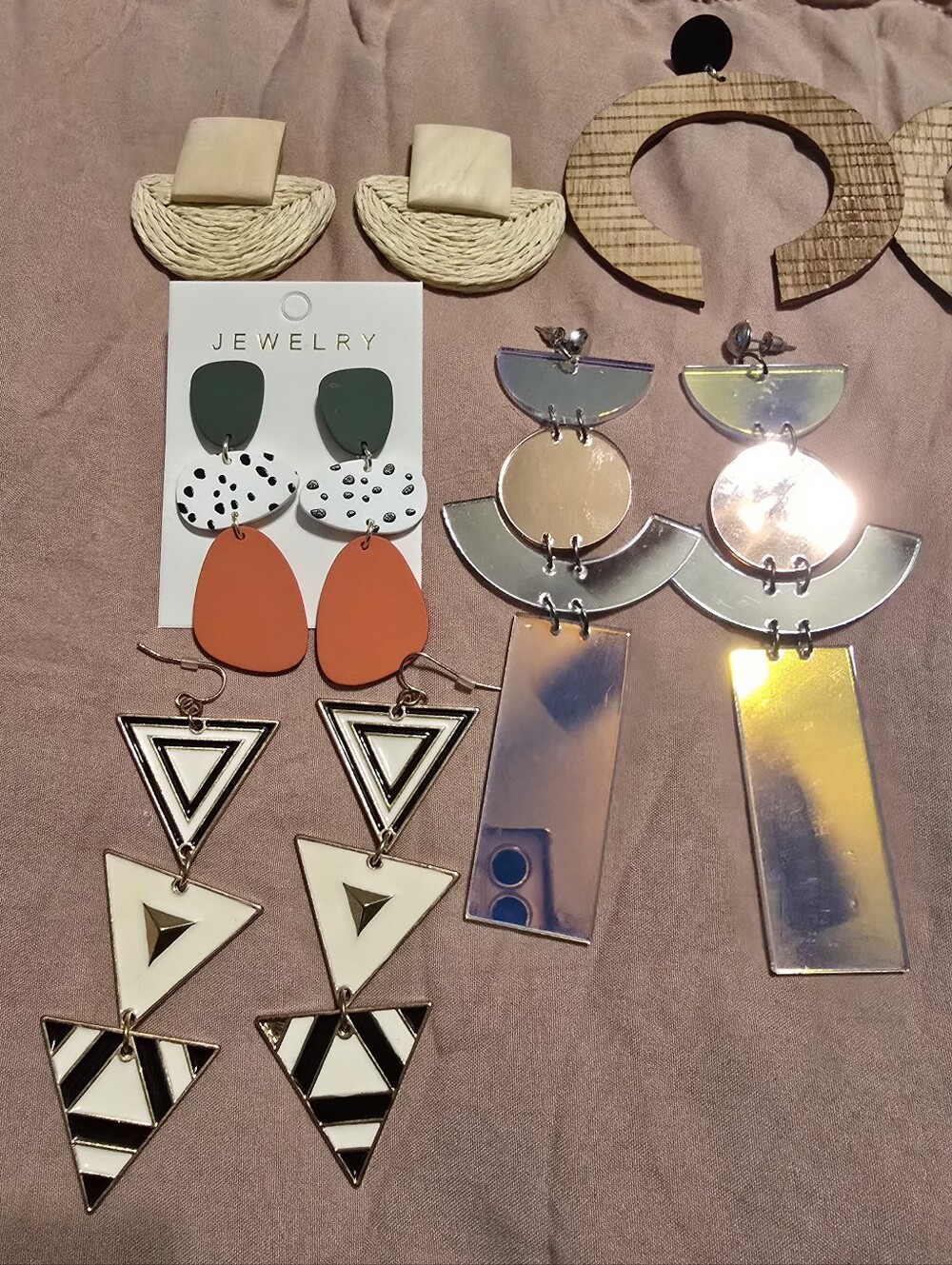 Mixed Lot Of 6 Pair Of Asos And Express Earrings Raffia, Wood, Resin, Mirror - Picture 2 of 5